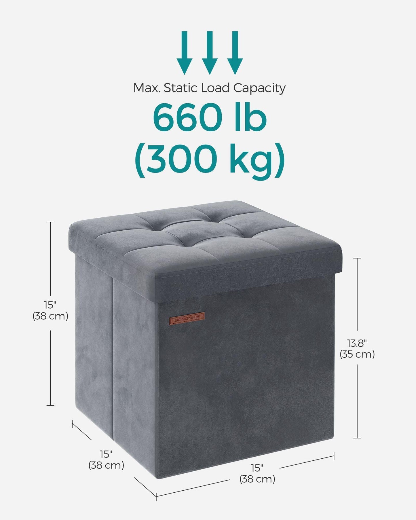 15" x 15" x 15" Foldable Storage Ottoman Bench Slate Gray FredCo