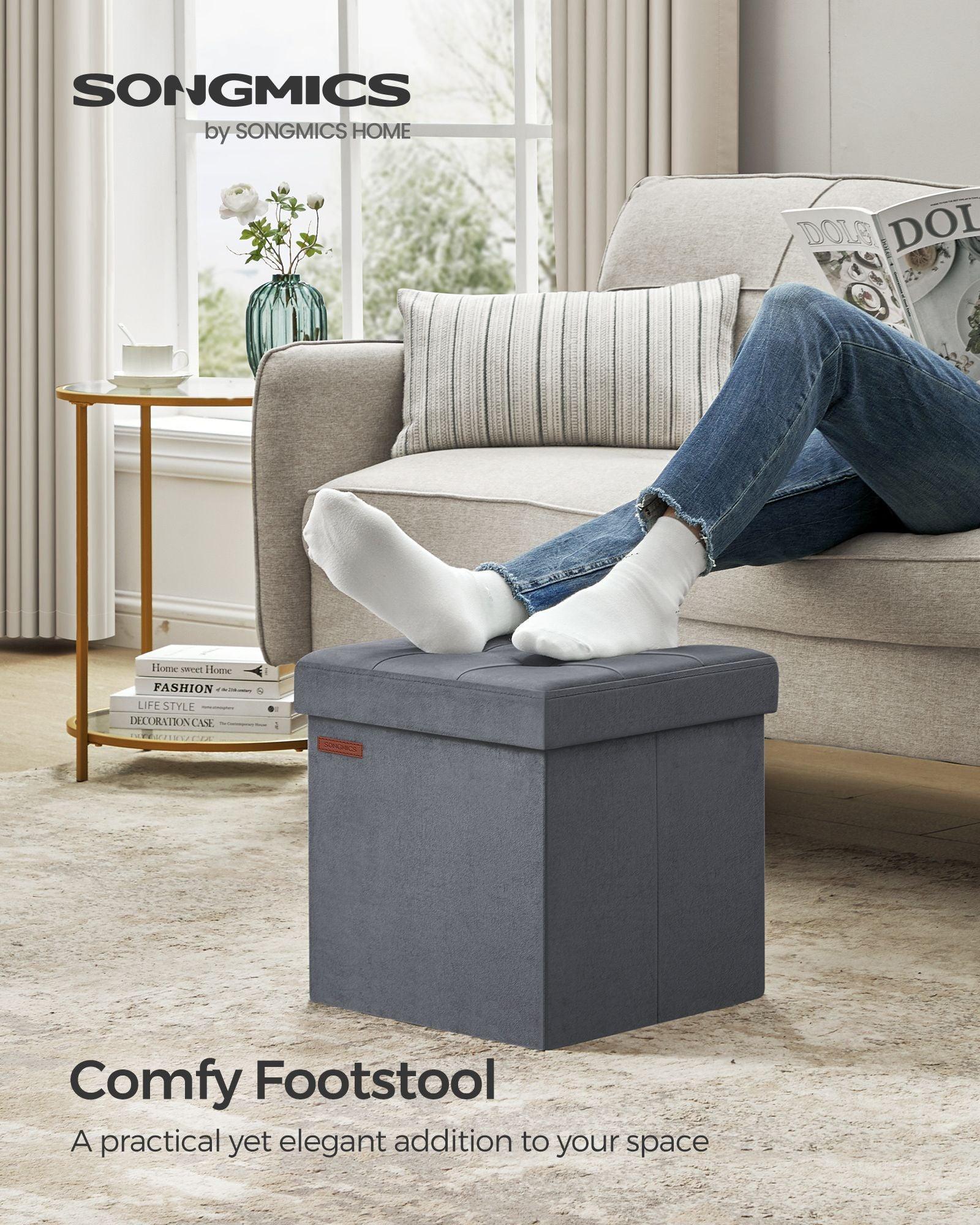 15" x 15" x 15" Foldable Storage Ottoman Bench Slate Gray FredCo