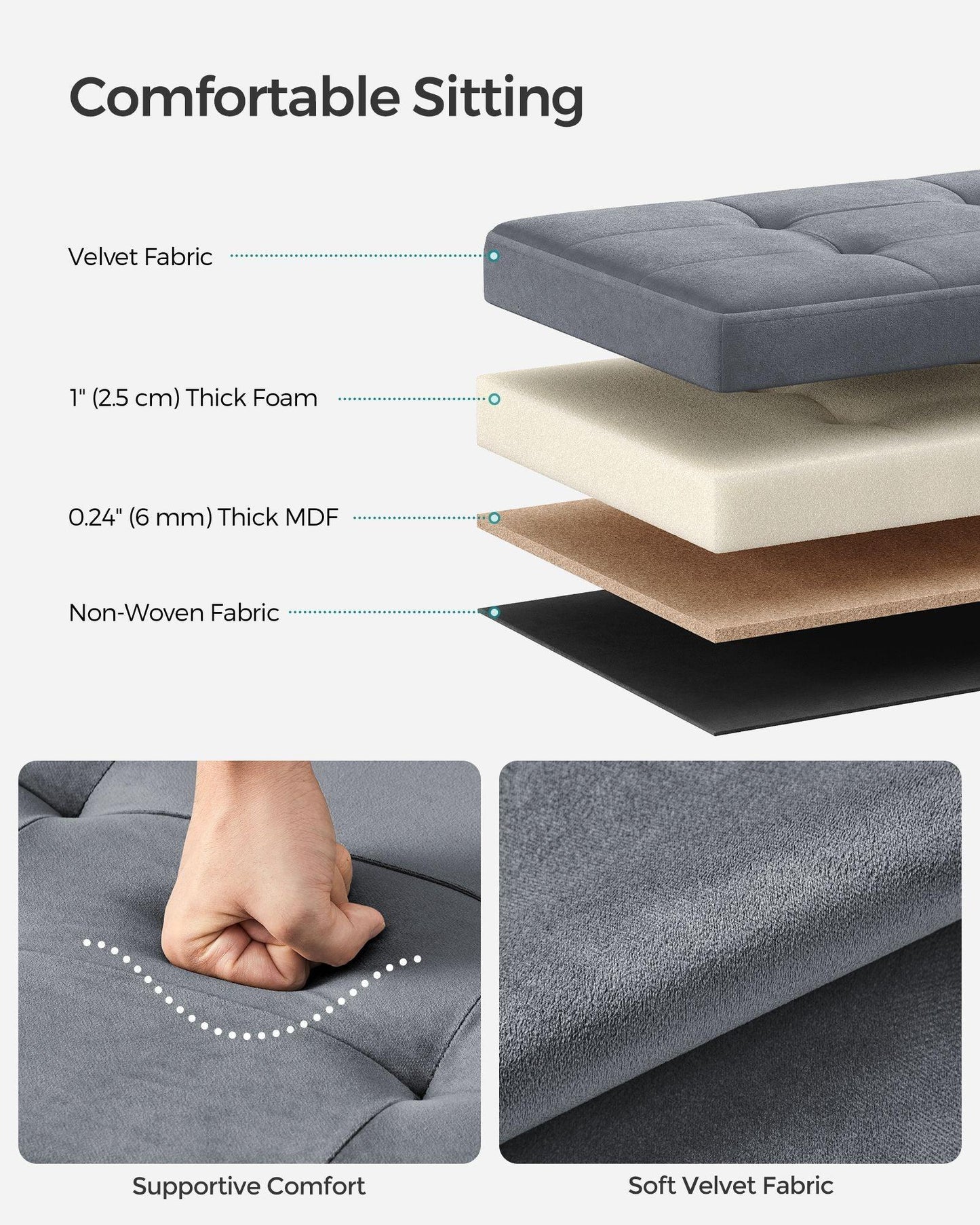 15" x 15" x 15" Foldable Storage Ottoman Bench Slate Gray FredCo