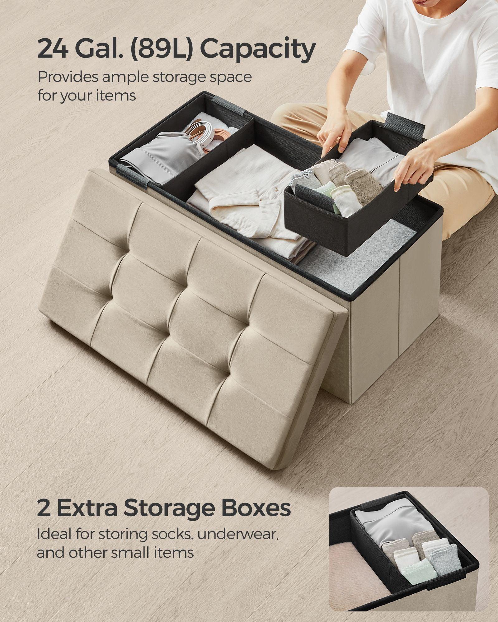 15" x 30" x 15" Foldable Storage Ottoman Bench Camel Brown FredCo