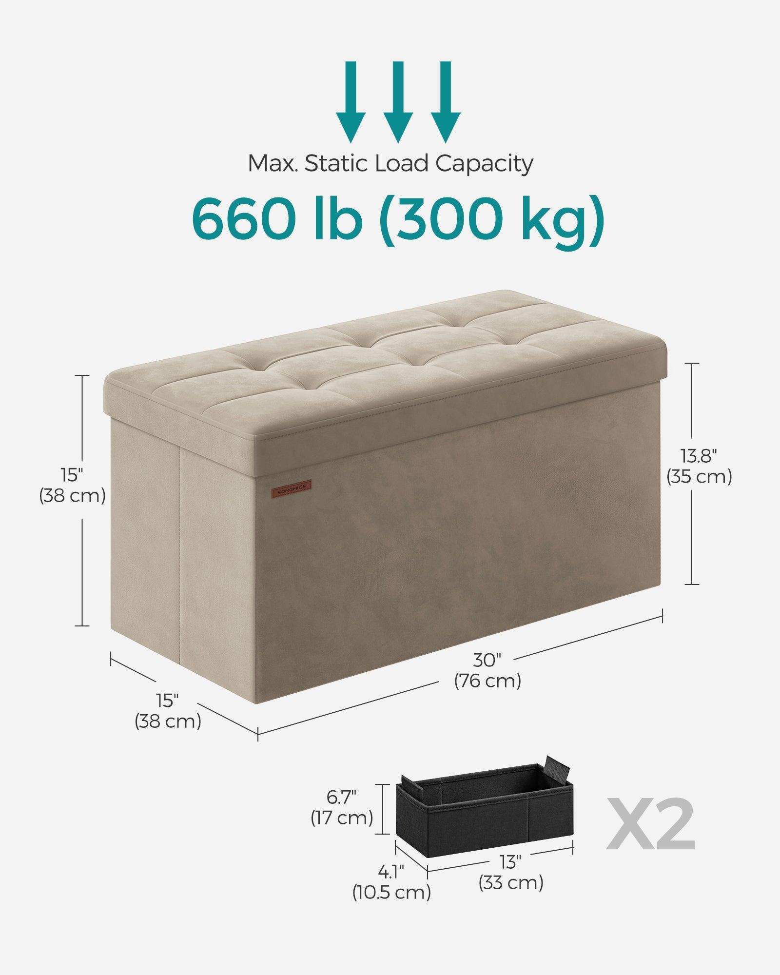 15" x 30" x 15" Foldable Storage Ottoman Bench Camel Brown FredCo