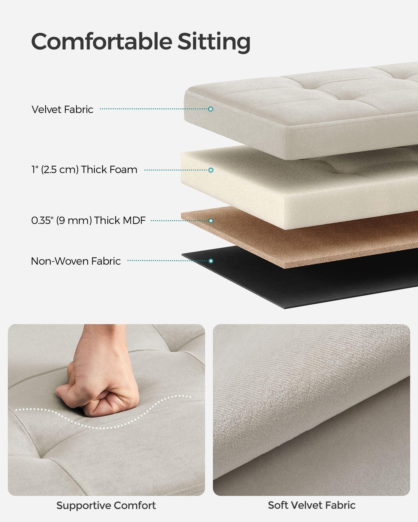 15" x 30" x 15" Foldable Storage Ottoman Bench Cream White FredCo