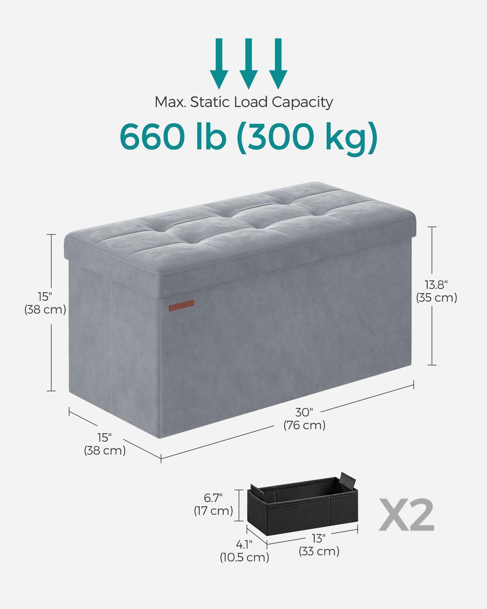 15" x 30" x 15" Foldable Storage Ottoman Bench Dove Gray FredCo