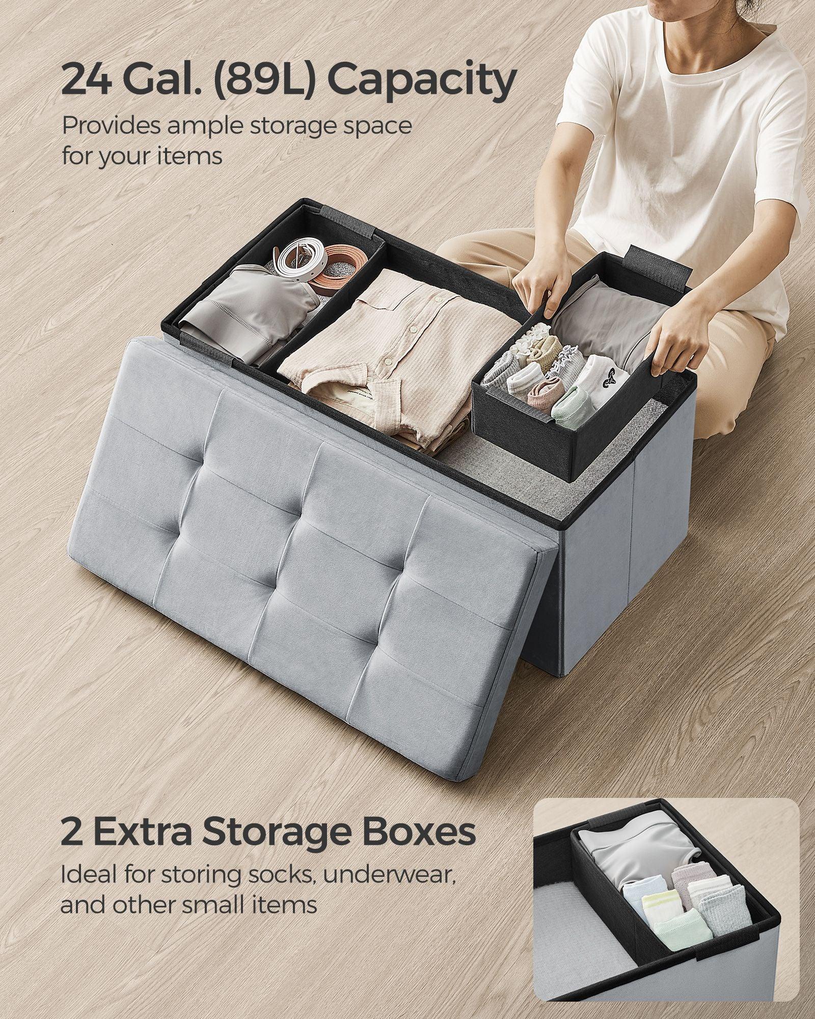 15" x 30" x 15" Foldable Storage Ottoman Bench Dove Gray FredCo