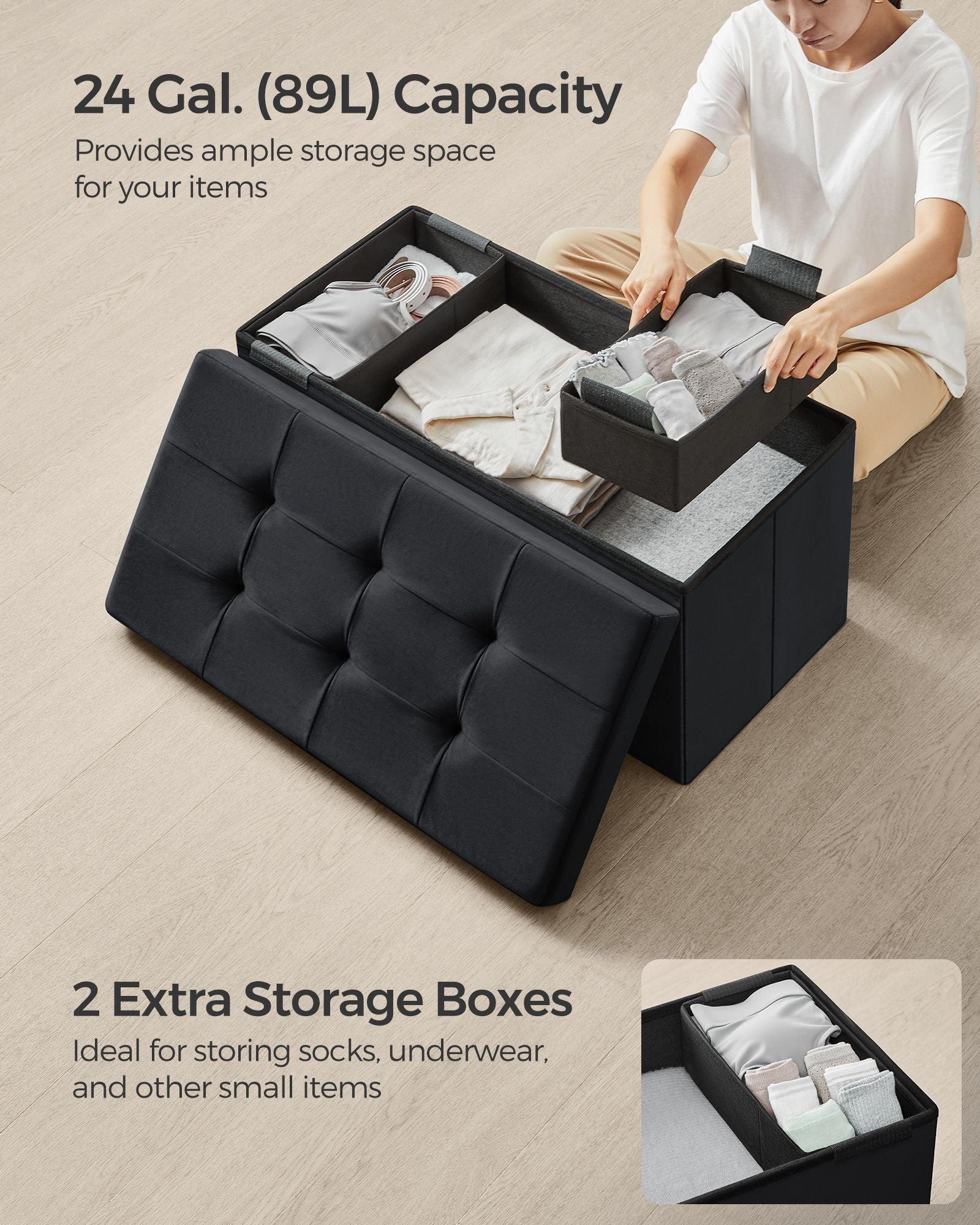 15" x 30" x 15" Foldable Storage Ottoman Bench Ink Black FredCo