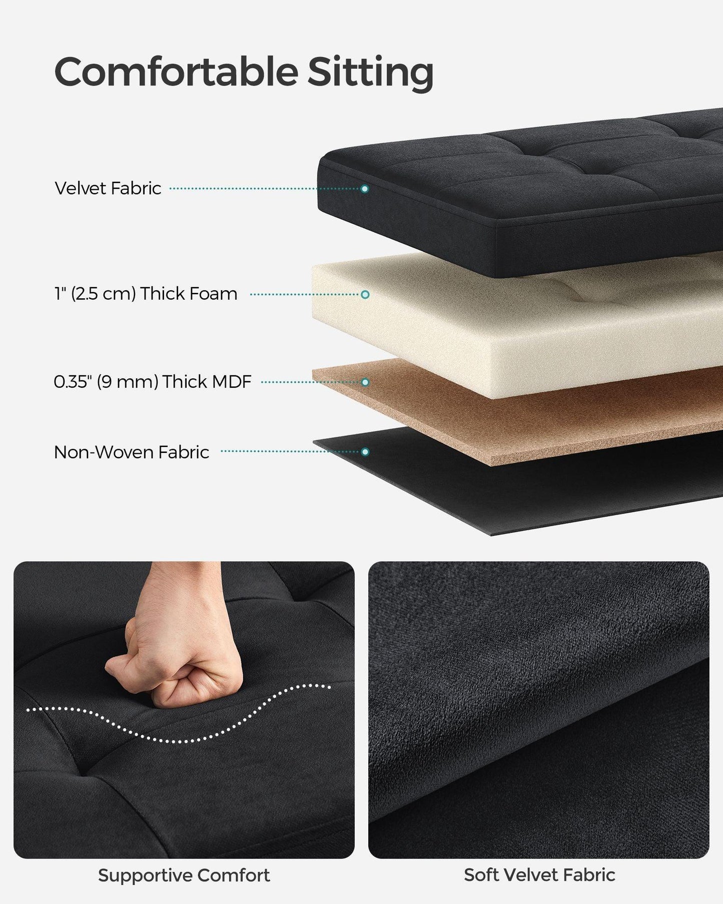 15" x 30" x 15" Foldable Storage Ottoman Bench Ink Black FredCo