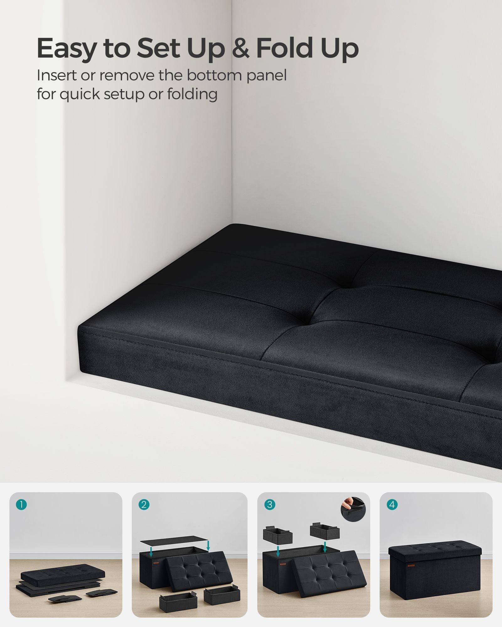 15" x 30" x 15" Foldable Storage Ottoman Bench Ink Black FredCo