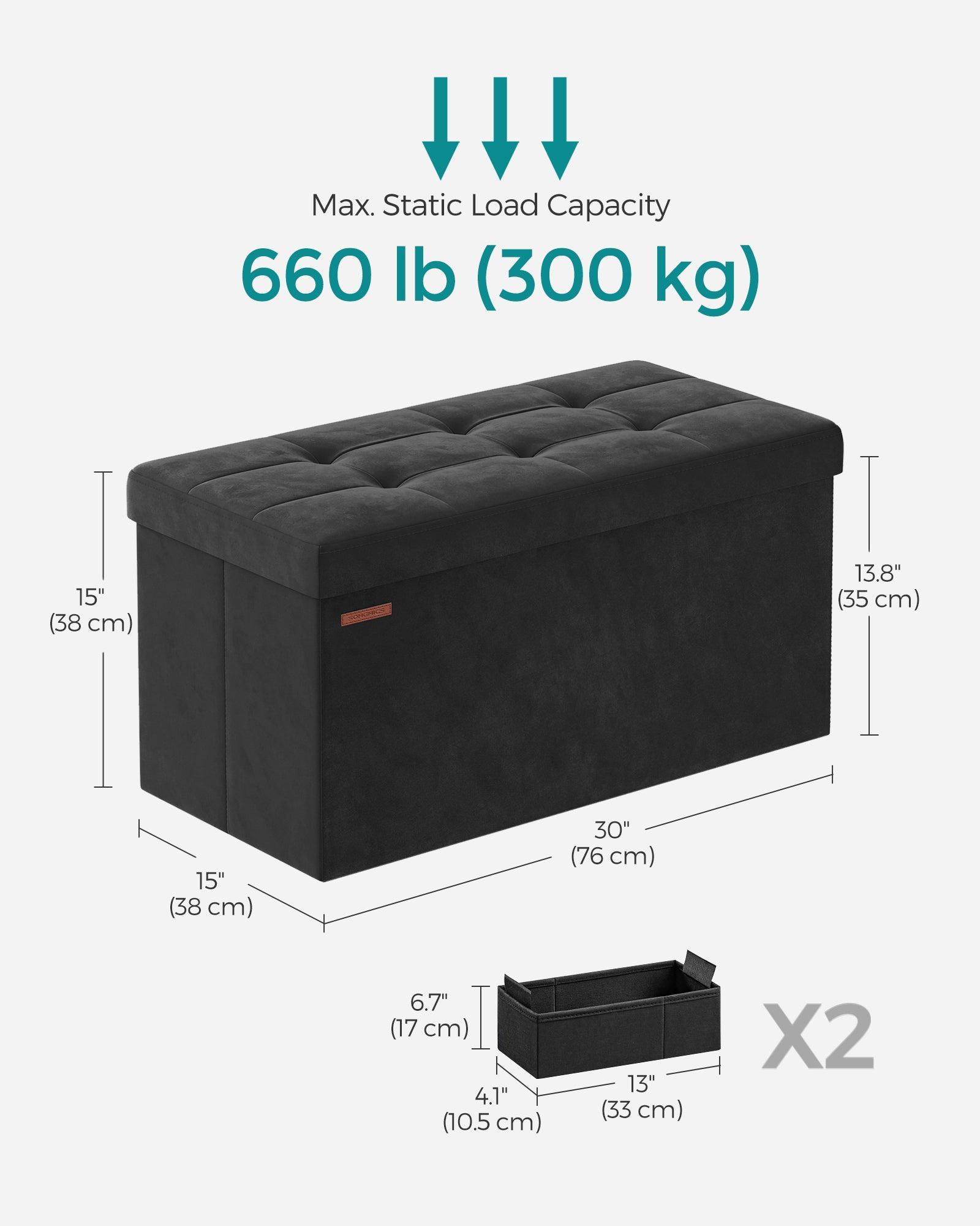 15" x 30" x 15" Foldable Storage Ottoman Bench Ink Black FredCo
