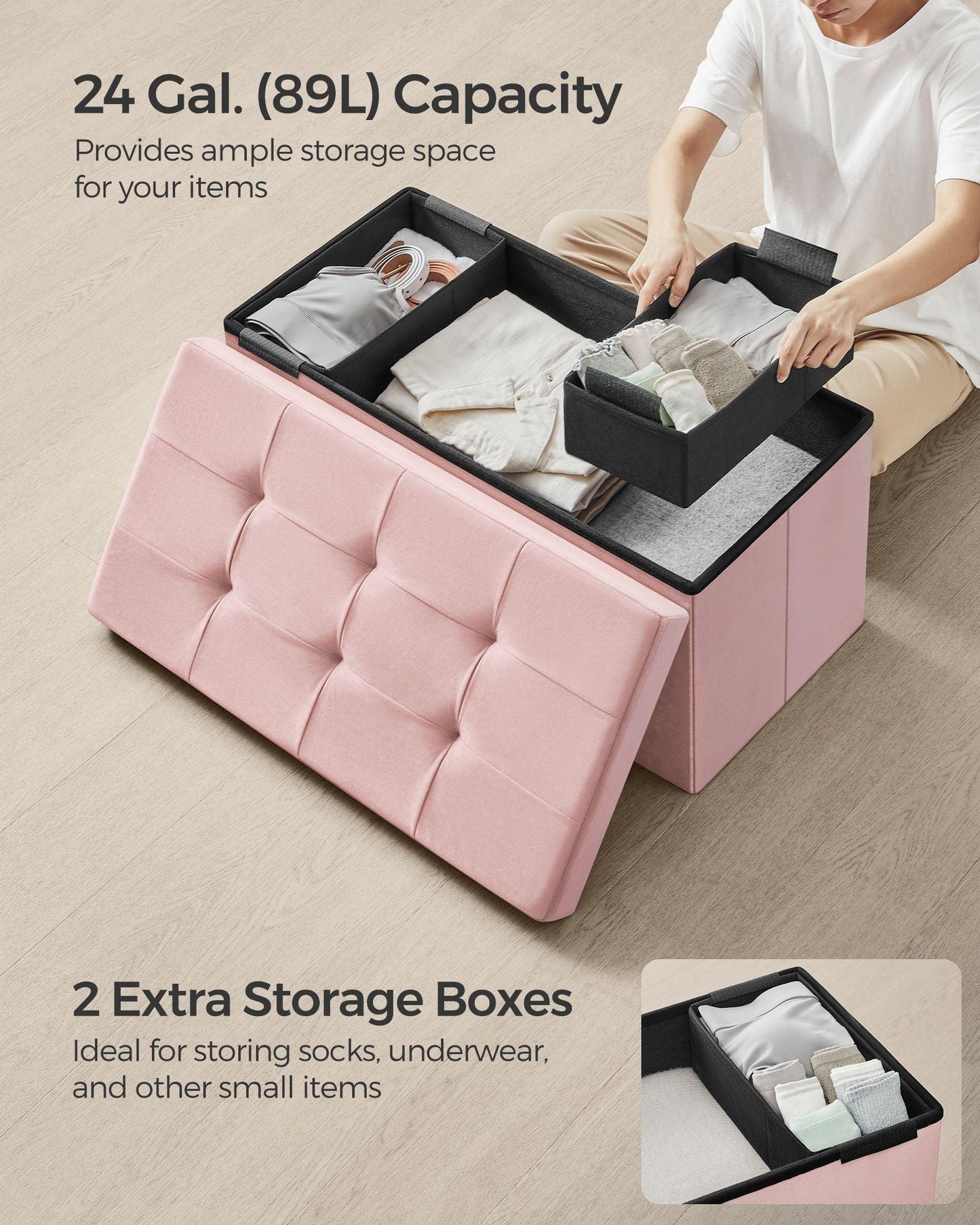 15" x 30" x 15" Foldable Storage Ottoman Bench Jelly Pink FredCo
