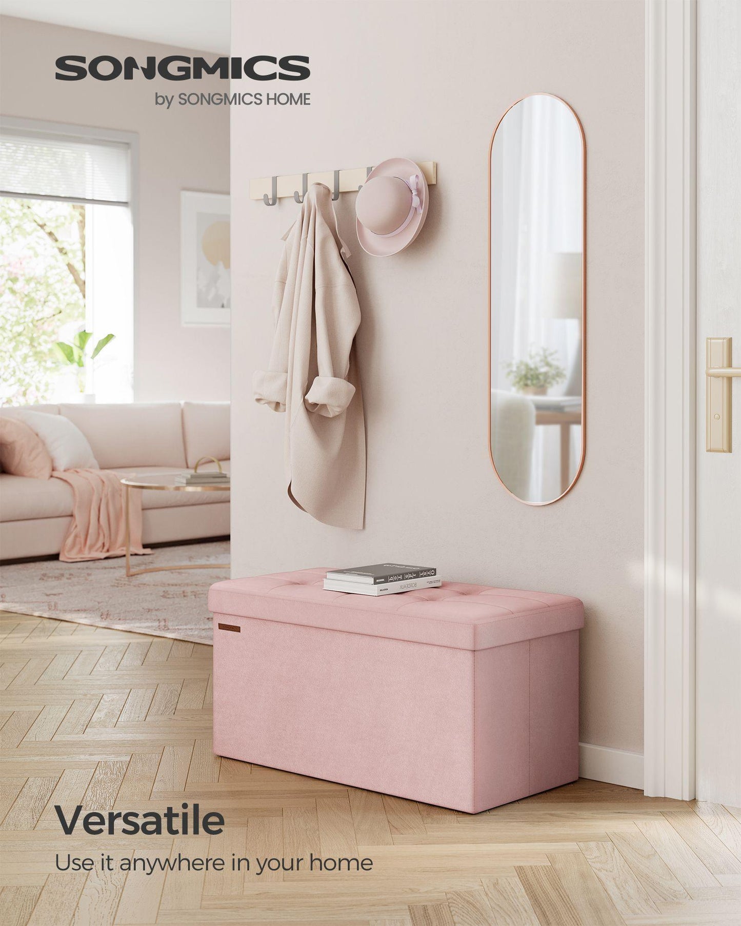 15" x 30" x 15" Foldable Storage Ottoman Bench Jelly Pink FredCo