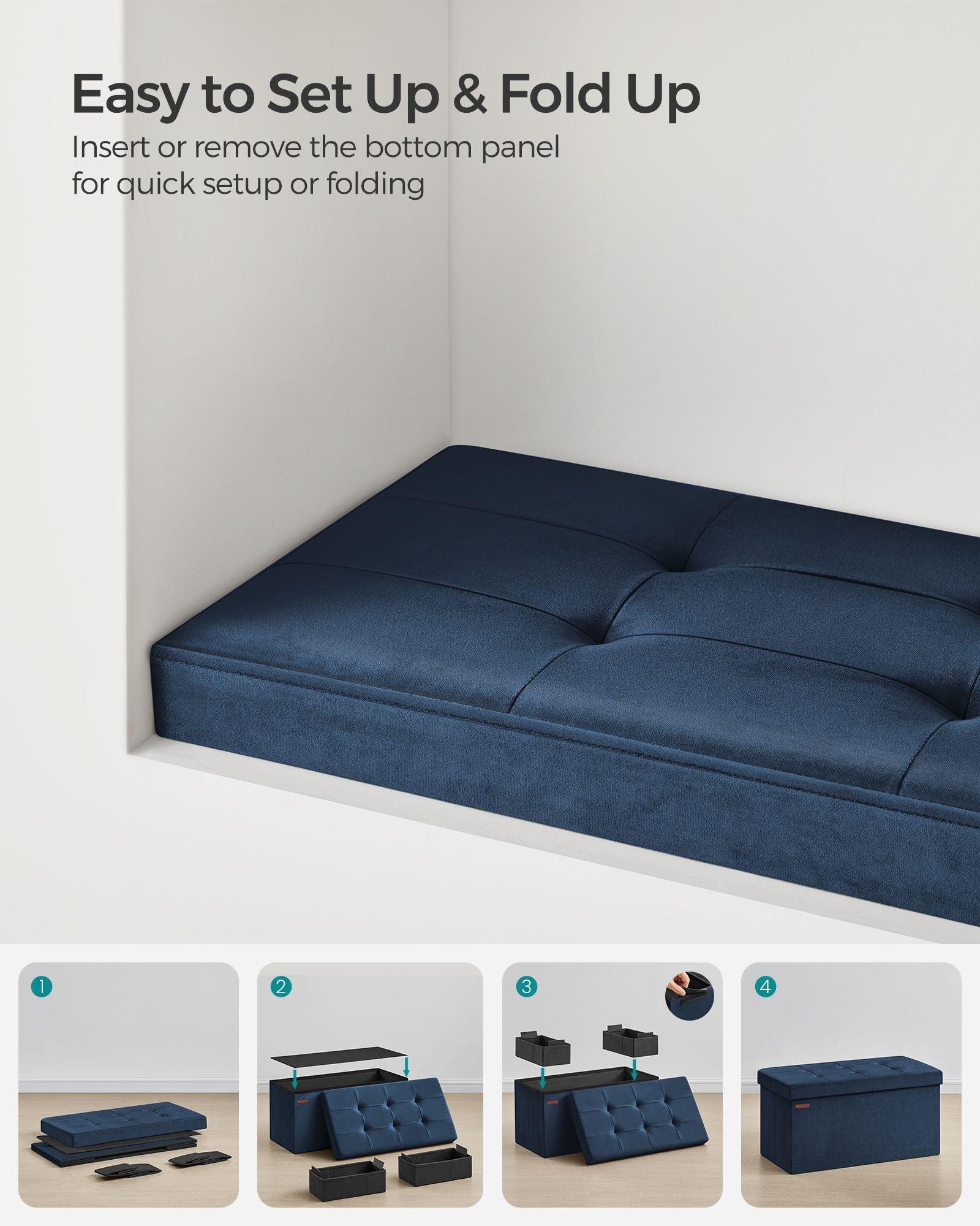 15" x 30" x 15" Foldable Storage Ottoman Bench Midnight Blue FredCo