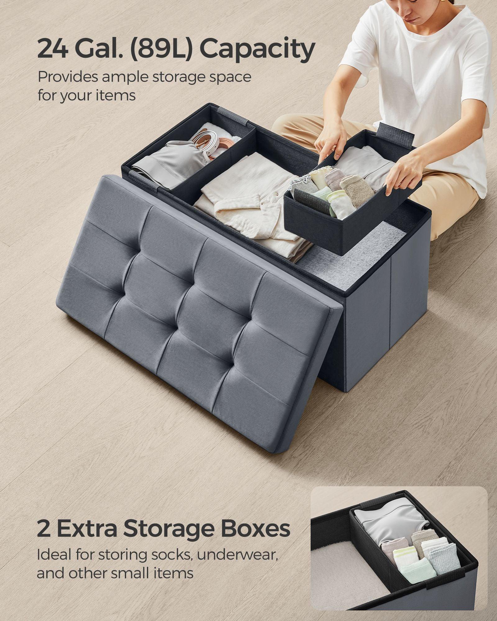 15" x 30" x 15" Foldable Storage Ottoman Bench Slate Gray FredCo