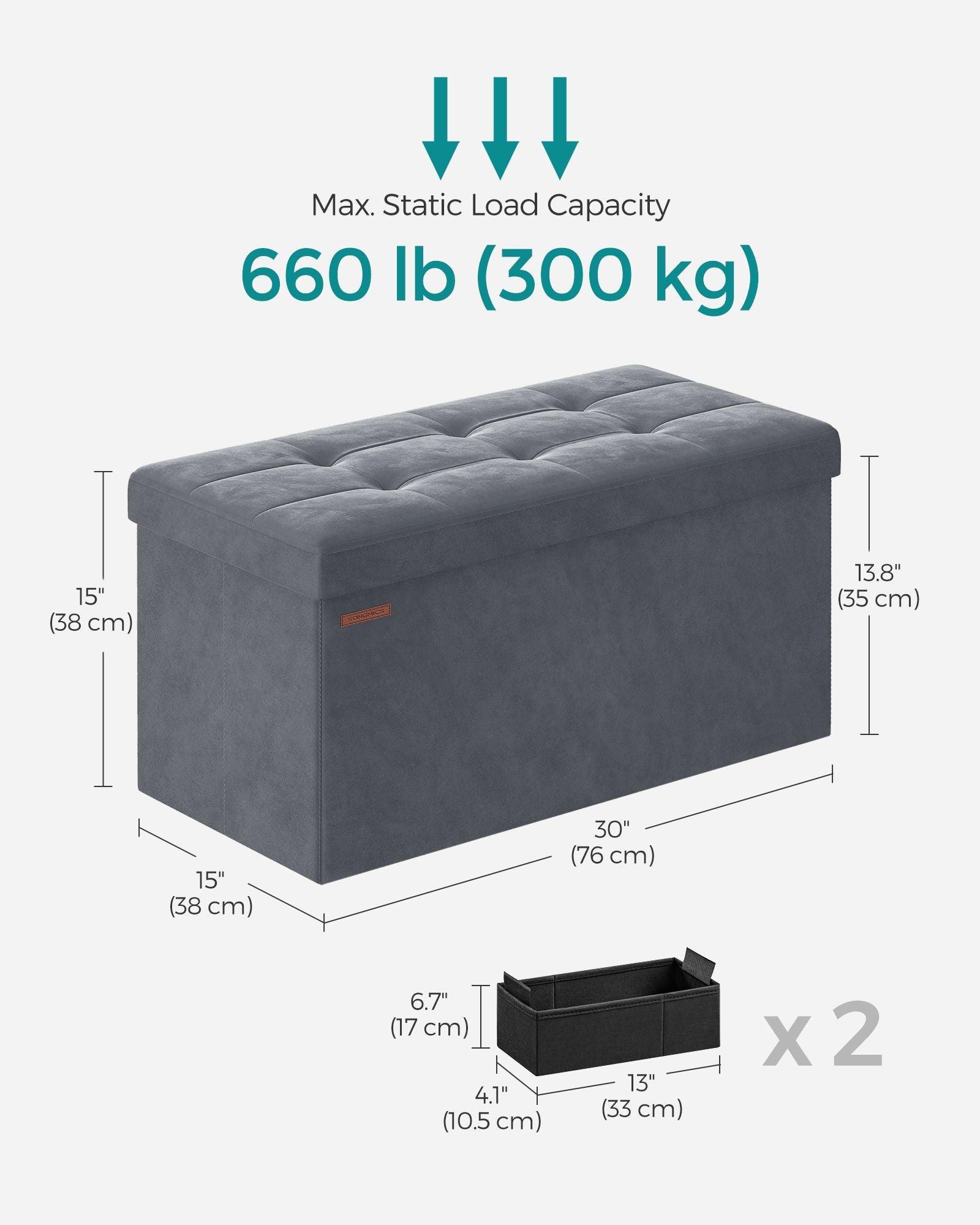 15" x 30" x 15" Foldable Storage Ottoman Bench Slate Gray FredCo