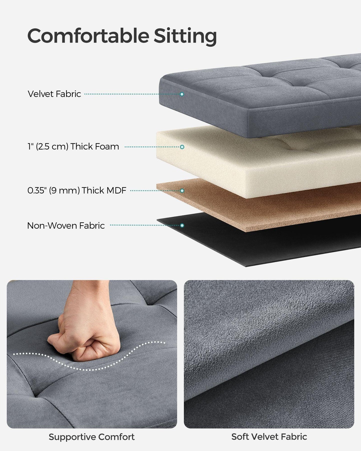15" x 30" x 15" Foldable Storage Ottoman Bench Slate Gray FredCo