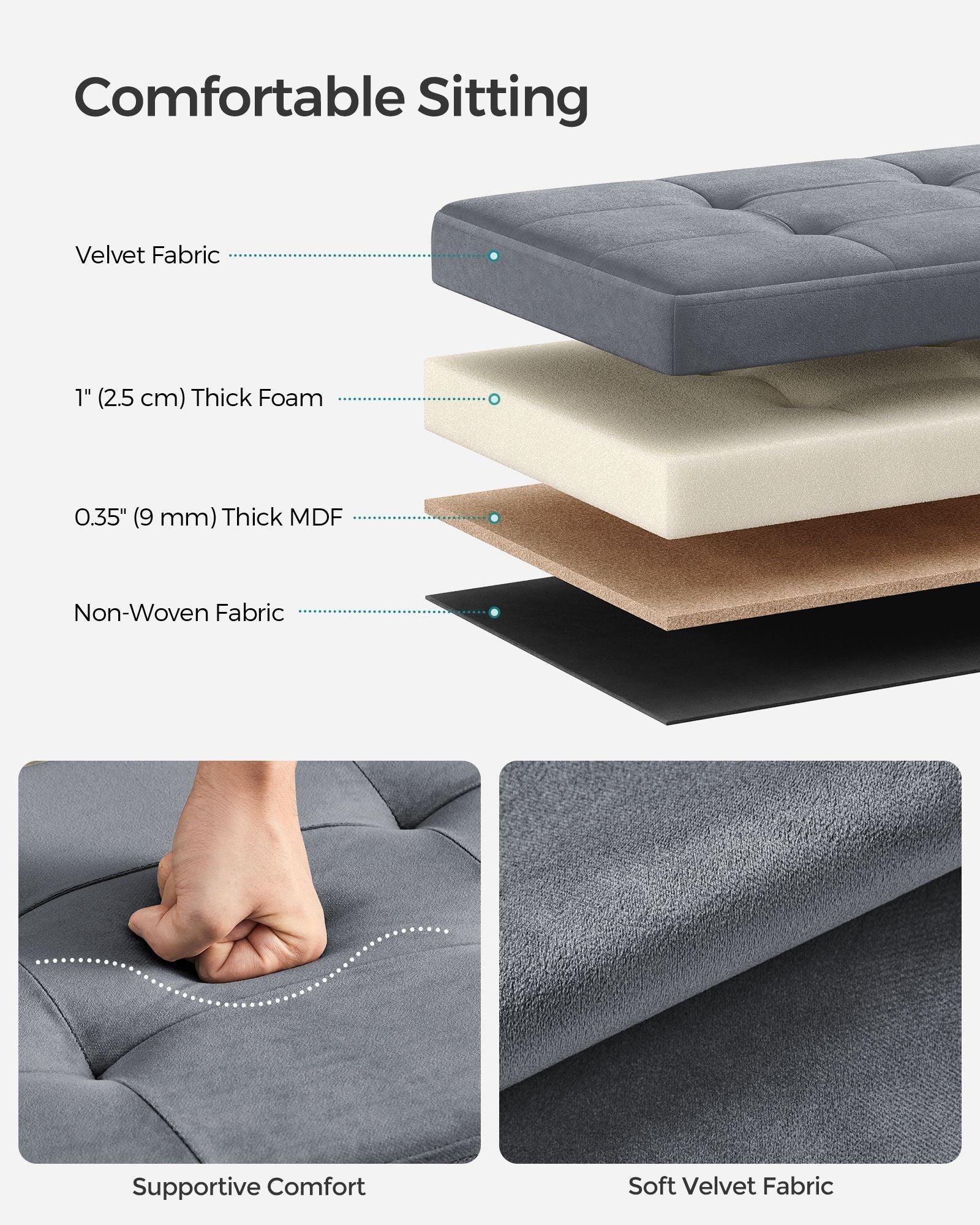15" x 30" x 15" Foldable Storage Ottoman Bench Slate Gray FredCo