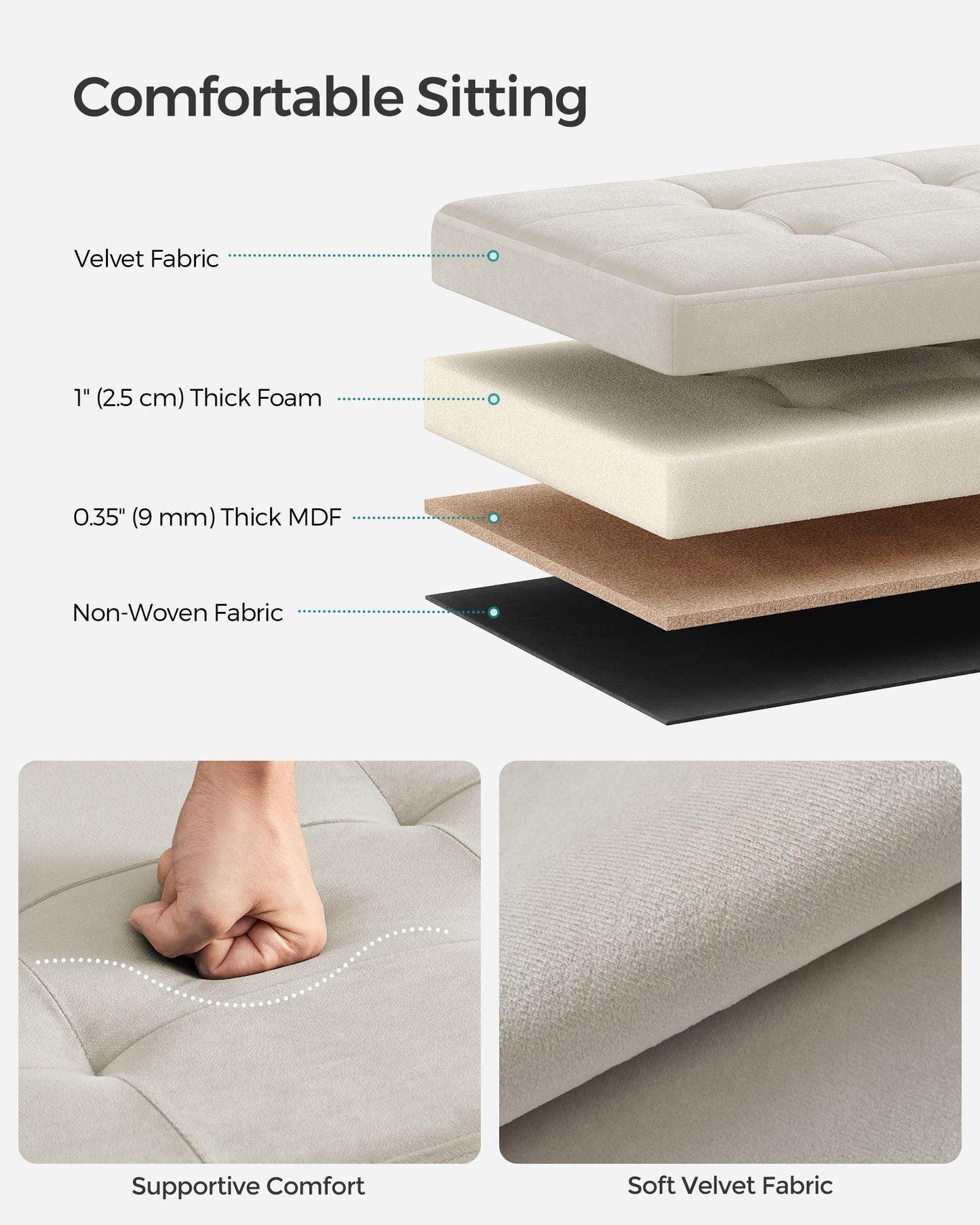 15" x 43" x 15" Foldable Storage Ottoman Bench Cream White FredCo