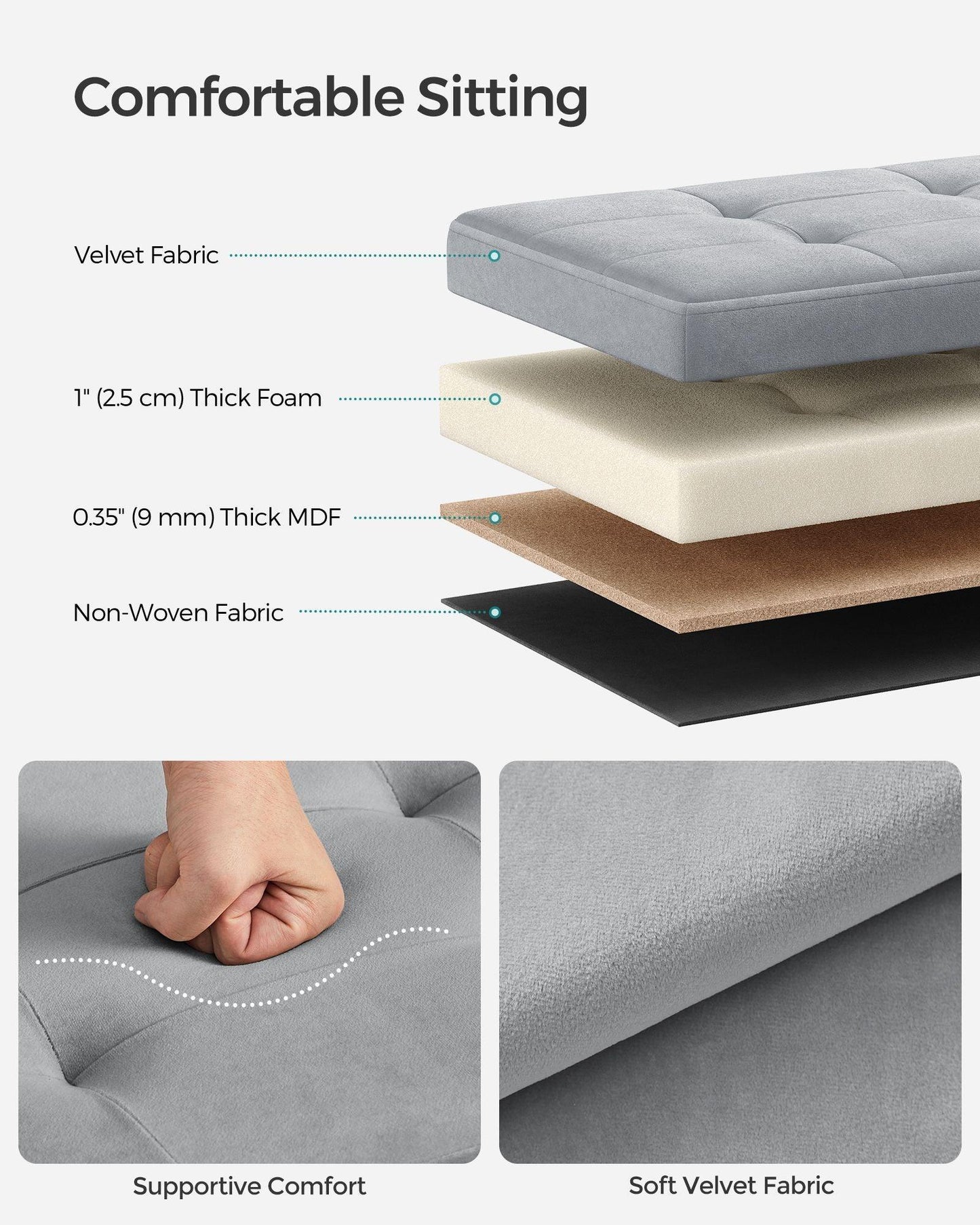 15" x 43" x 15" Foldable Storage Ottoman Bench Dove Gray FredCo