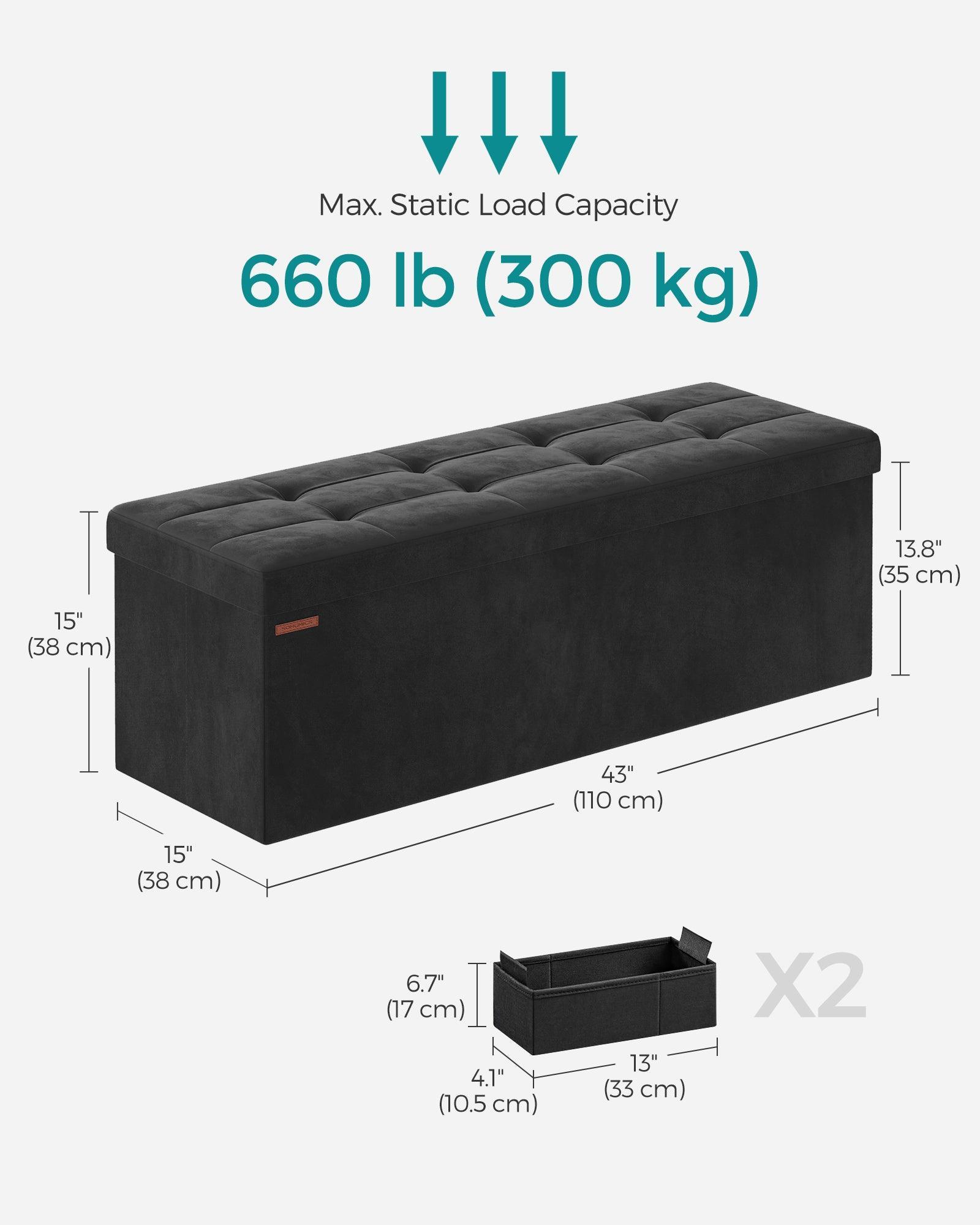 15" x 43" x 15" Foldable Storage Ottoman Bench Ink Black FredCo