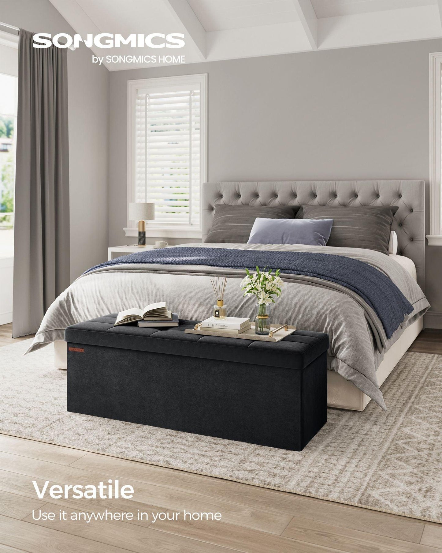 15" x 43" x 15" Foldable Storage Ottoman Bench Ink Black FredCo