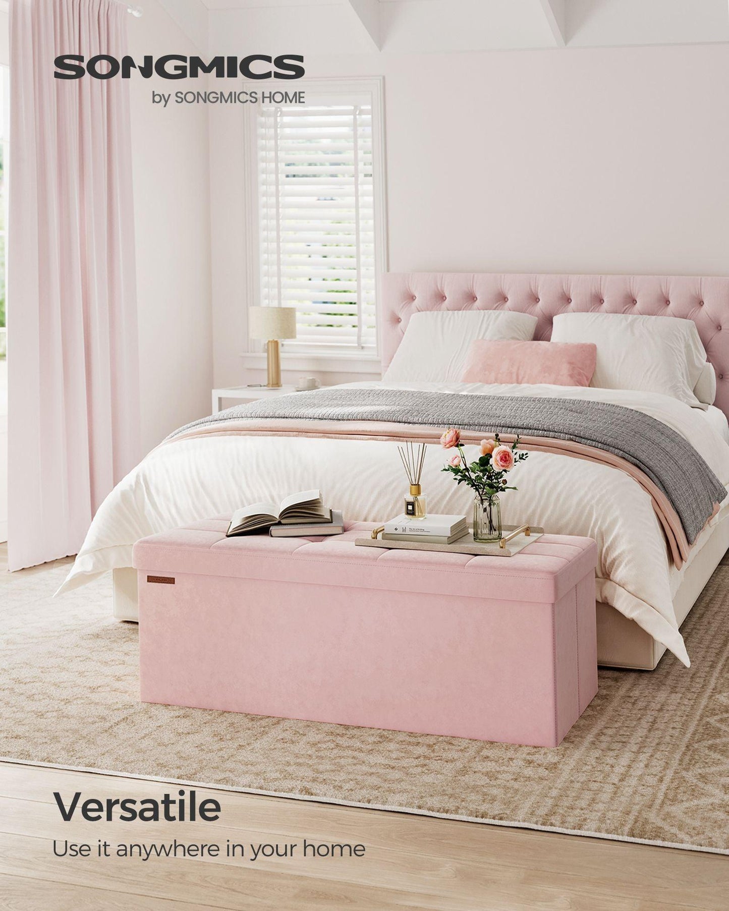 15" x 43" x 15" Foldable Storage Ottoman Bench Jelly Pink FredCo