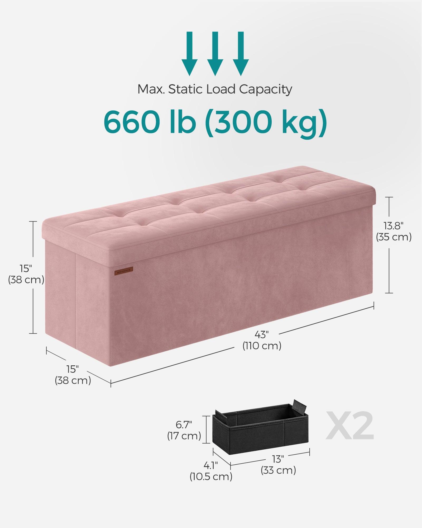 15" x 43" x 15" Foldable Storage Ottoman Bench Jelly Pink FredCo