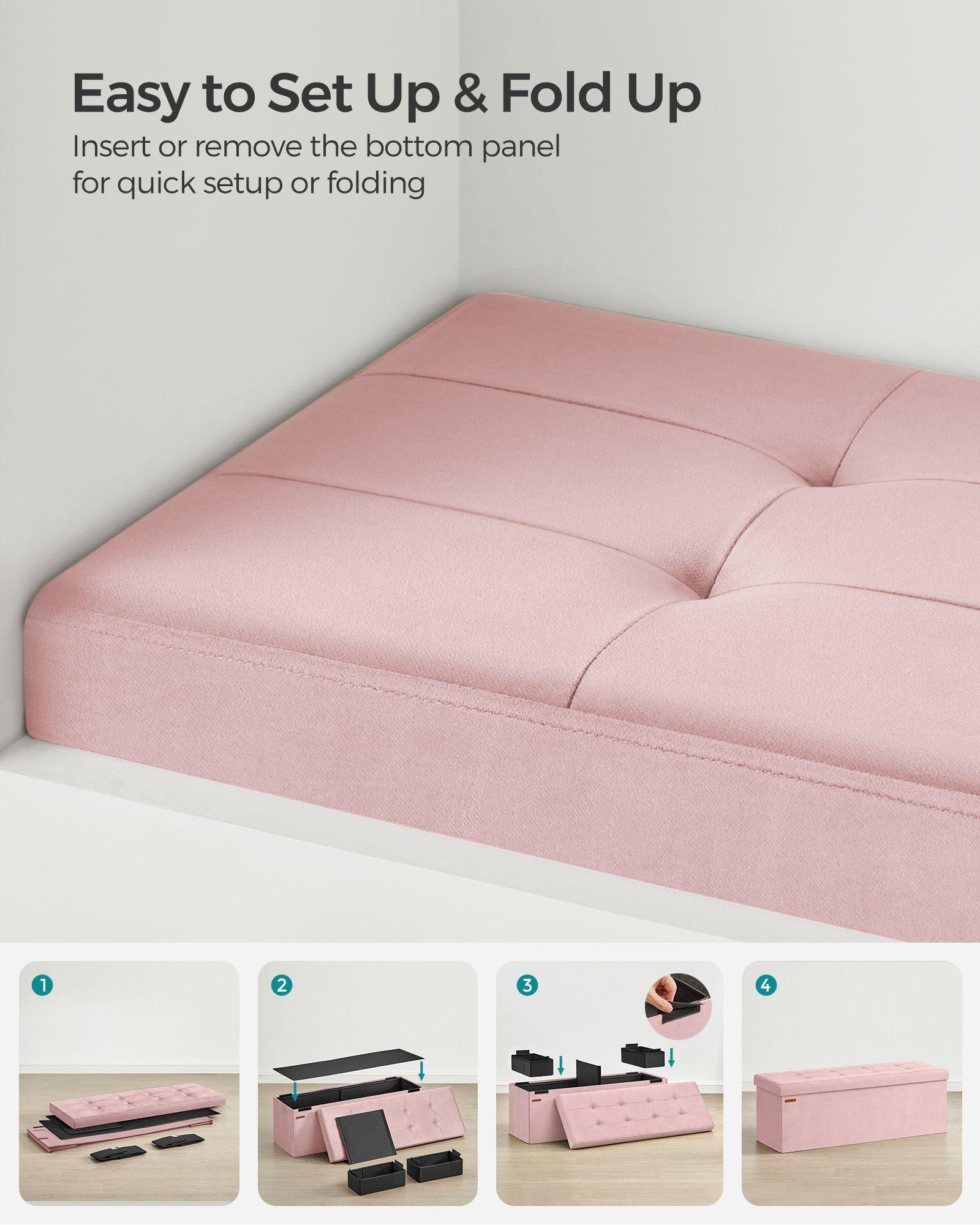 15" x 43" x 15" Foldable Storage Ottoman Bench Jelly Pink FredCo