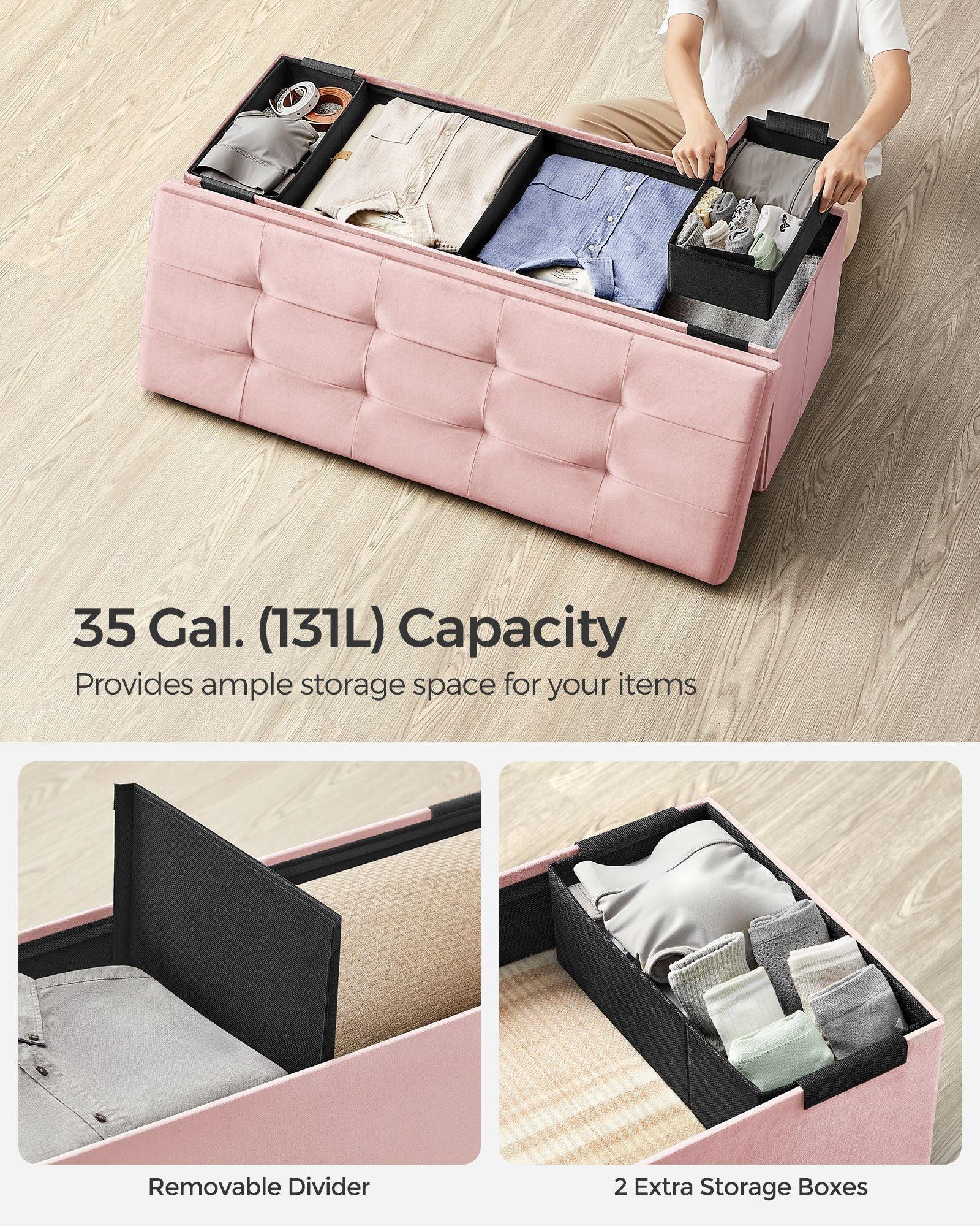 15" x 43" x 15" Foldable Storage Ottoman Bench Jelly Pink FredCo