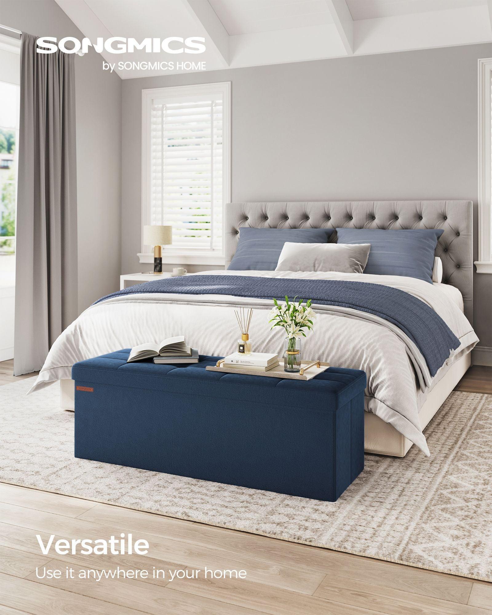 15" x 43" x 15" Foldable Storage Ottoman Bench Midnight Blue FredCo