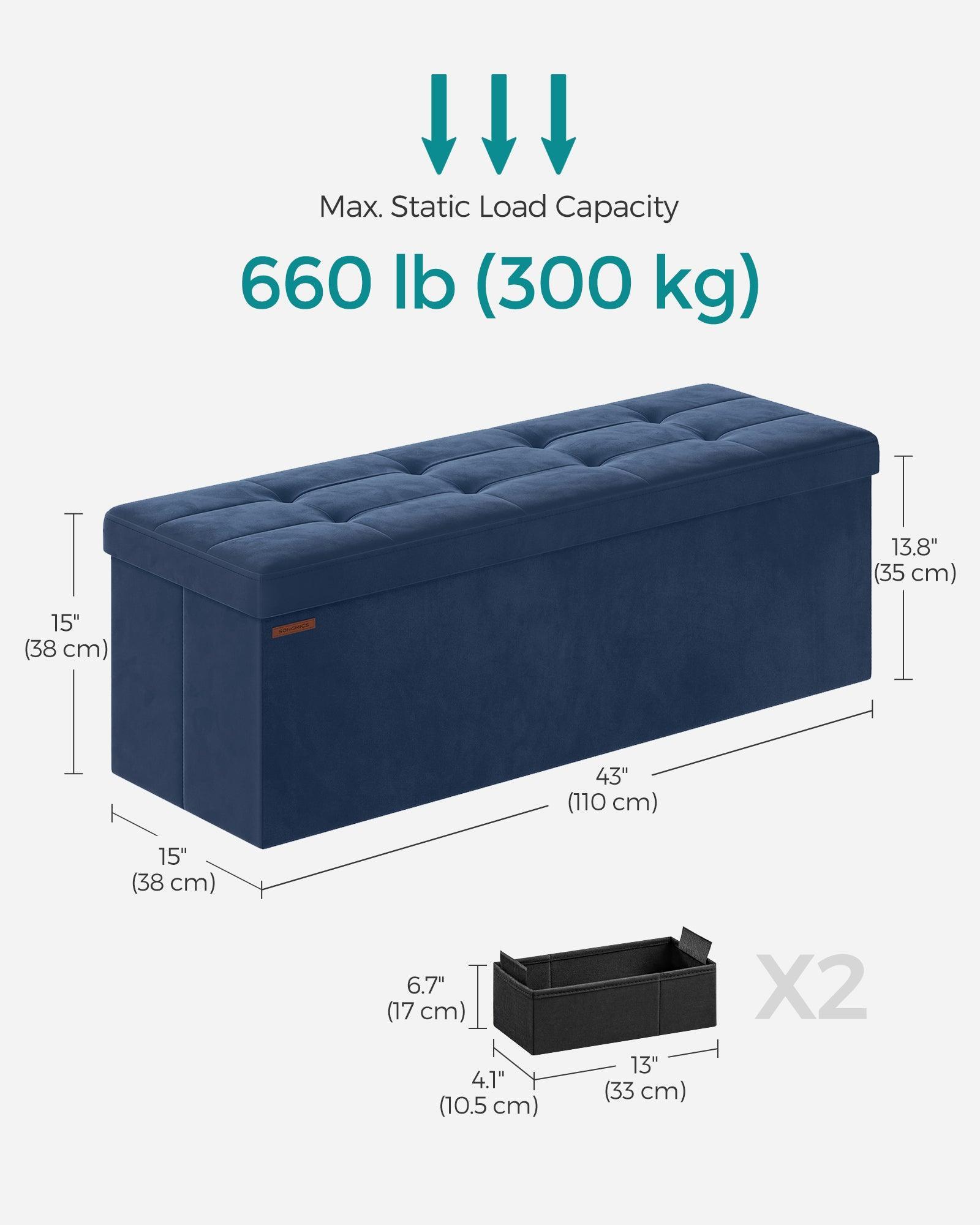 15" x 43" x 15" Foldable Storage Ottoman Bench Midnight Blue FredCo