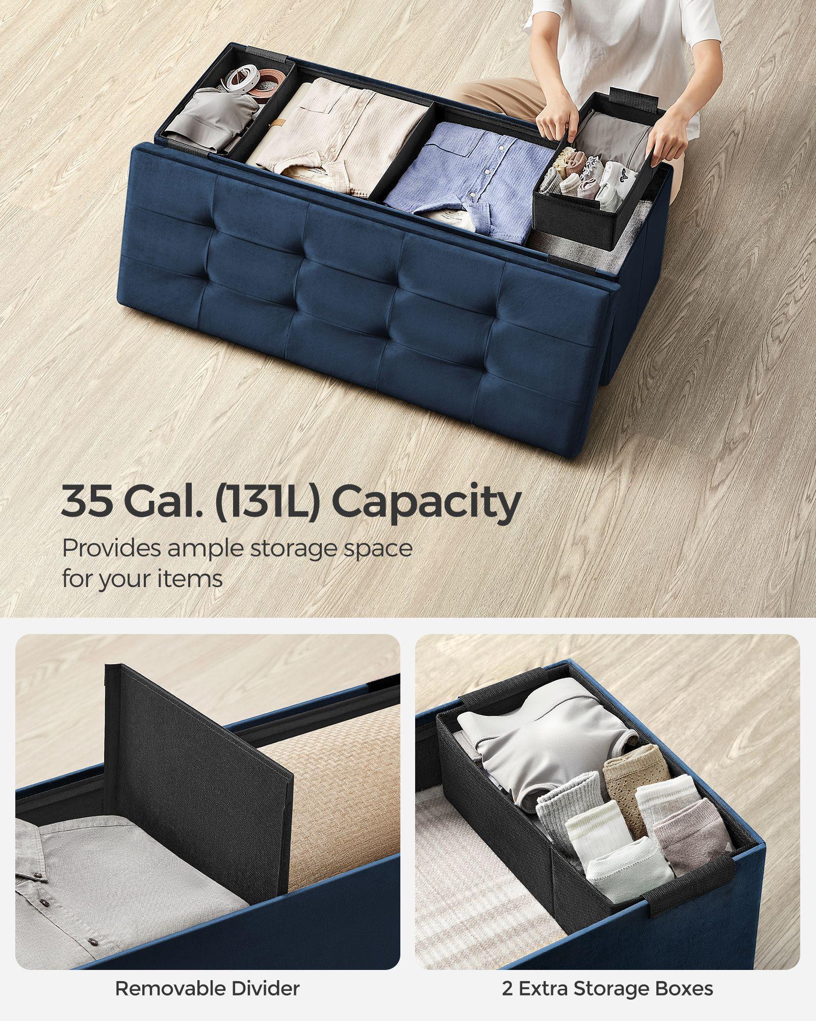 15" x 43" x 15" Foldable Storage Ottoman Bench Midnight Blue FredCo