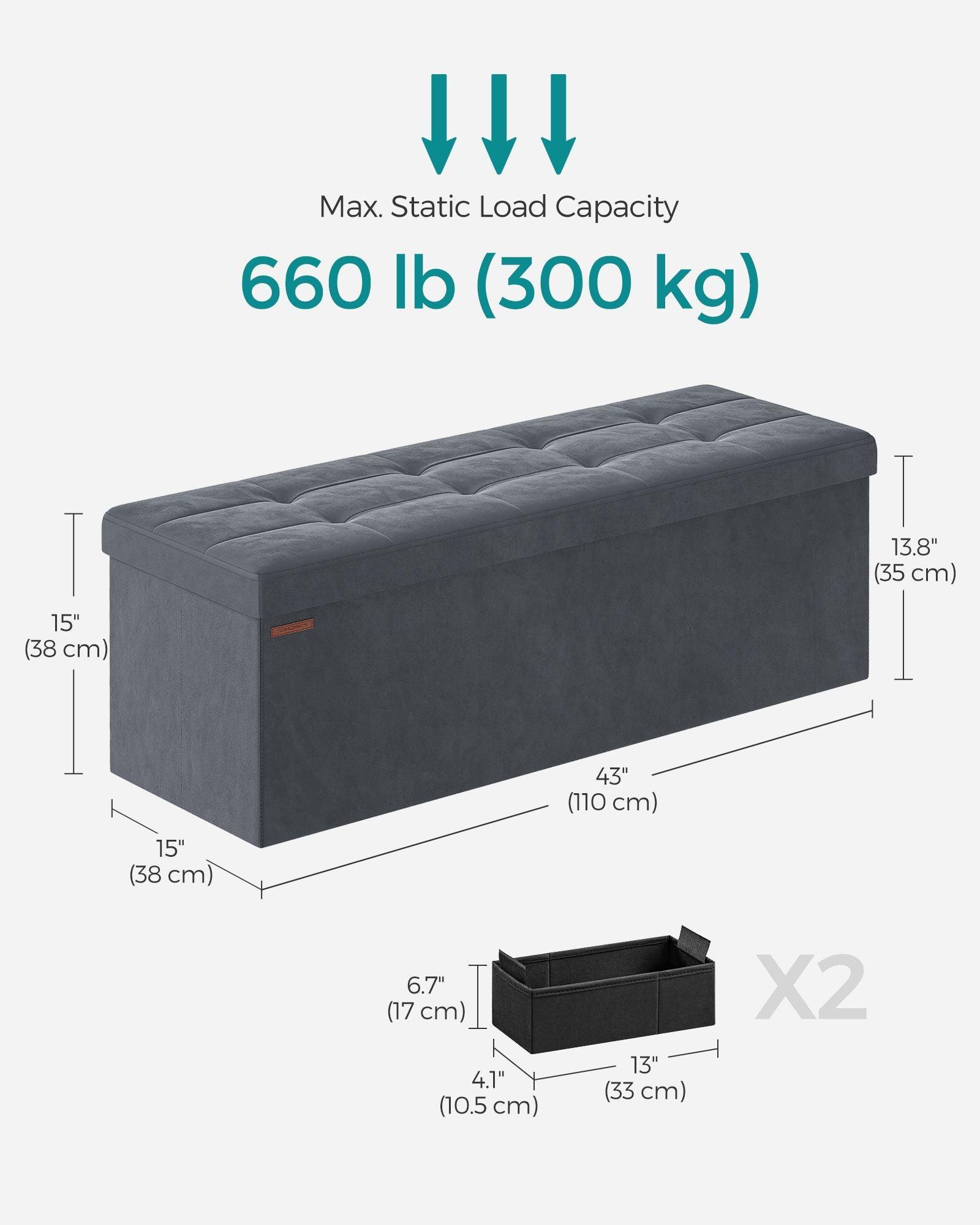 15" x 43" x 15" Foldable Storage Ottoman Bench Slate Gray FredCo