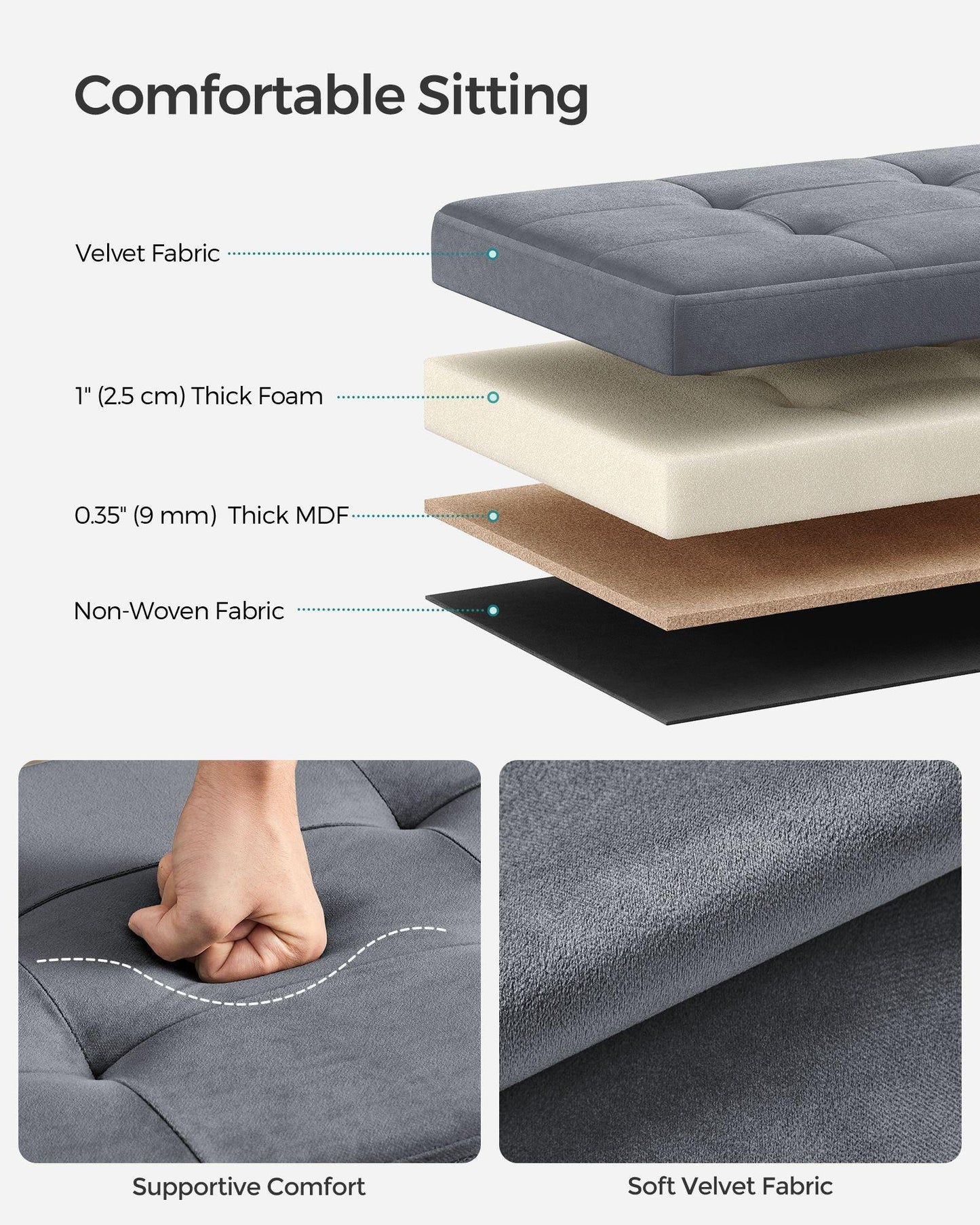 15" x 43" x 15" Foldable Storage Ottoman Bench Slate Gray FredCo