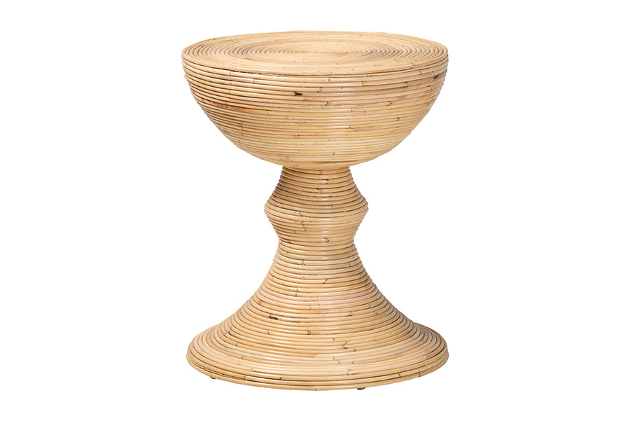 bali & pari Brookwood Natural Rattan End Table - Handcrafted Wicker Sculptural Accent Table with Pedestal Base for Living Room or Sun Room