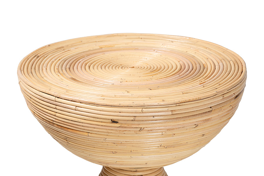 bali & pari Brookwood Natural Rattan End Table - Handcrafted Wicker Sculptural Accent Table with Pedestal Base for Living Room or Sun Room