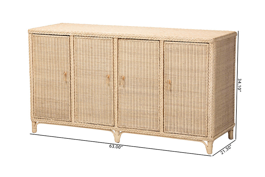 bali & pari Delilah Natural Rattan 4-Door Sideboard Buffet