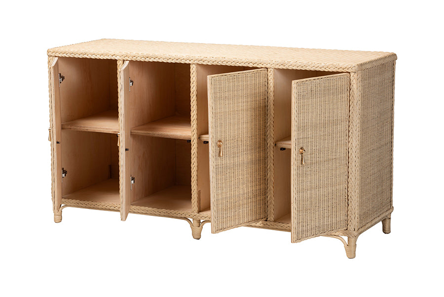 bali & pari Delilah Natural Rattan 4-Door Sideboard Buffet