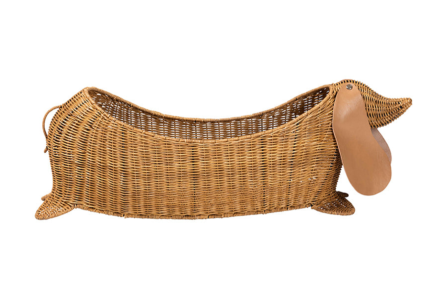bali & pari Daffodil Natural Rattan Dachshund Basket - Handwoven Wicker Storage Solution