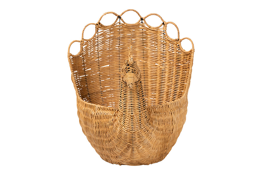 bali & pari Florabel Natural Rattan Peacock Basket - Handwoven Wicker Storage Solution