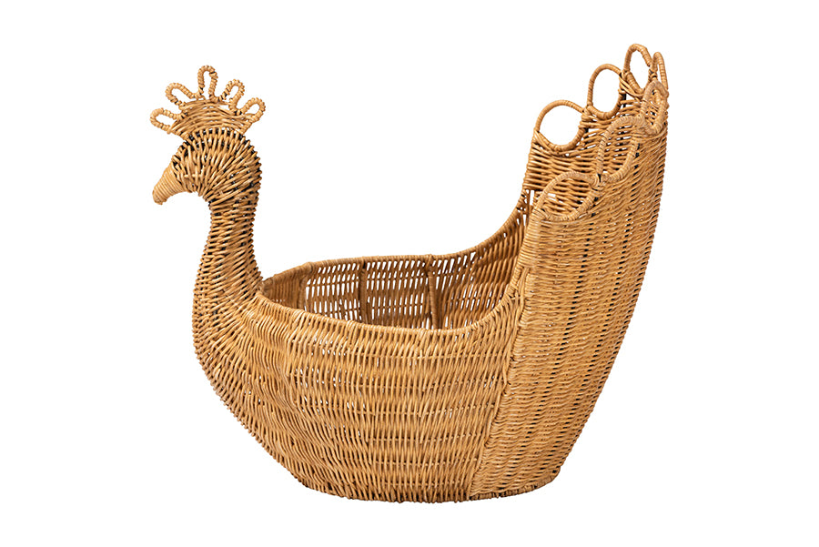 bali & pari Florabel Natural Rattan Peacock Basket - Handwoven Wicker Storage Solution