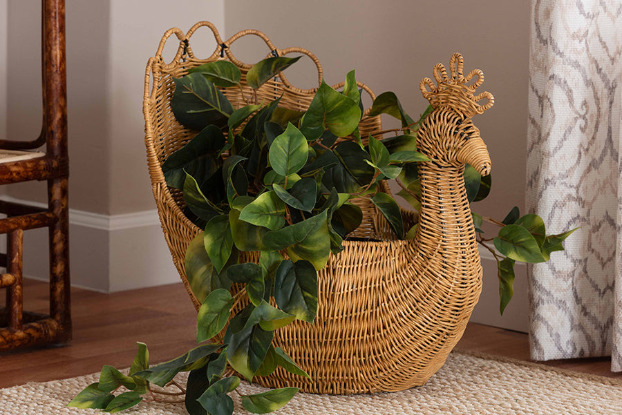 bali & pari Florabel Natural Rattan Peacock Basket - Handwoven Wicker Storage Solution