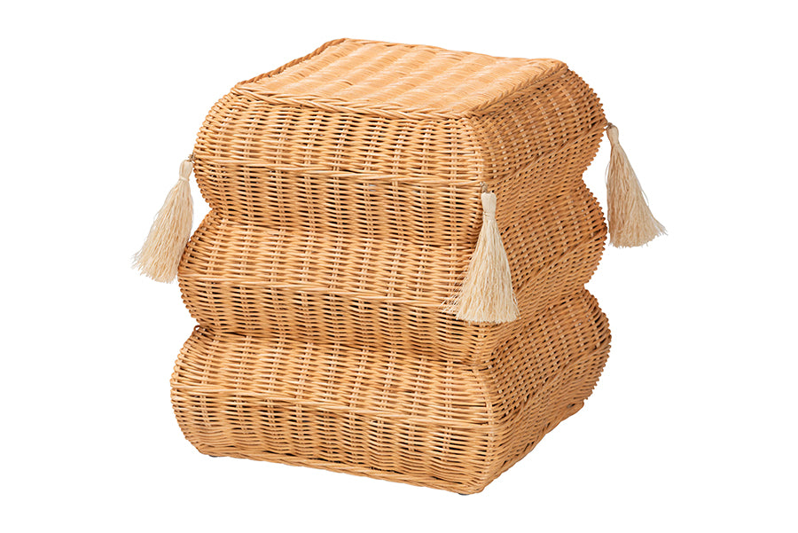 bali & pari Noura Natural Rattan Footstool with Tassel Accents