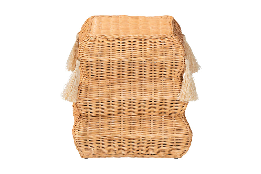 bali & pari Noura Natural Rattan Footstool with Tassel Accents