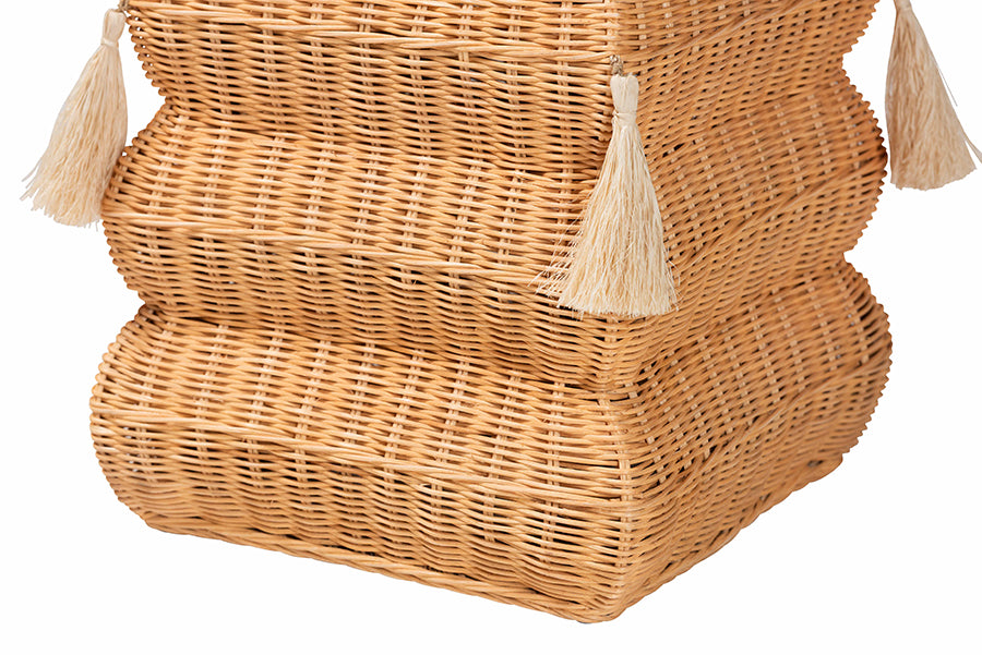 bali & pari Noura Natural Rattan Footstool with Tassel Accents