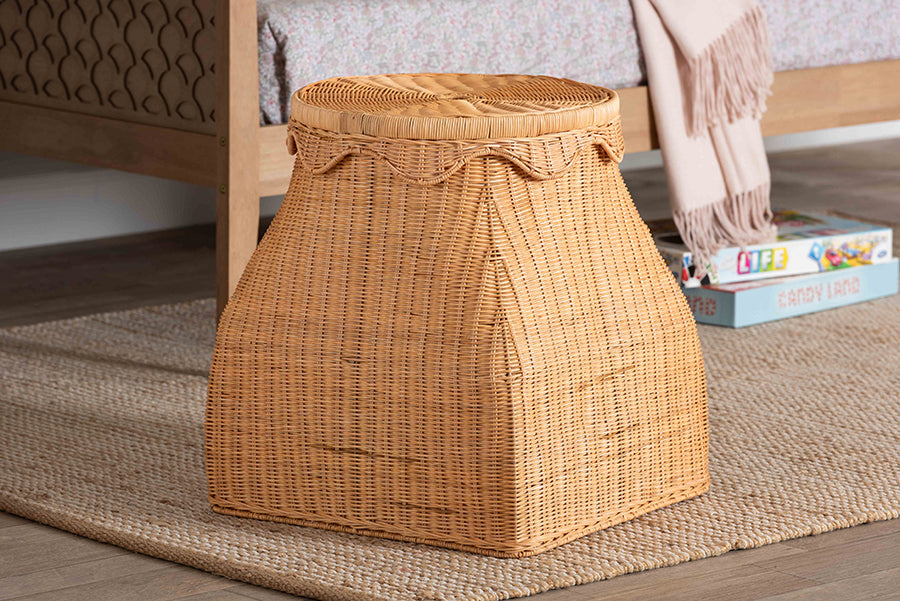 bali & pari Ada Natural Rattan Laundry Hamper - Handwoven Wicker Storage Basket for Laundry Room, Bathroom, or Bedroom Organization