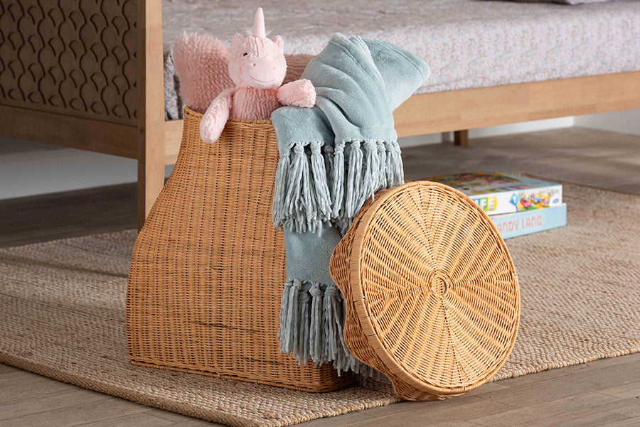 bali & pari Ada Natural Rattan Laundry Hamper - Handwoven Wicker Storage Basket for Laundry Room, Bathroom, or Bedroom Organization