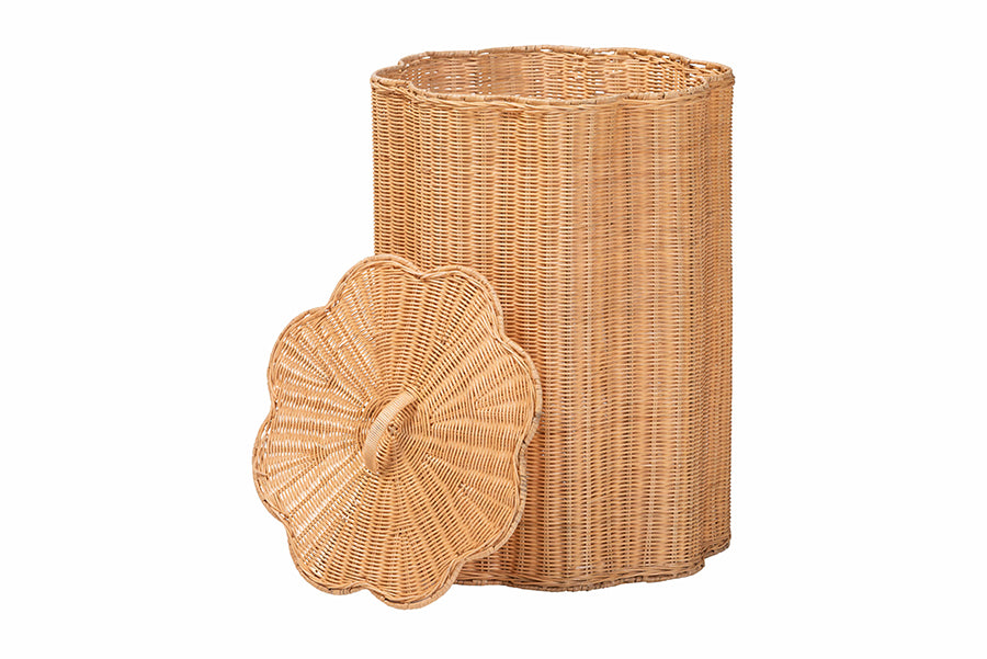 bali & pari Danilo Natural Rattan Laundry Hamper - Handwoven Wicker Storage Basket for Laundry Room, Bathroom, or Bedroom Organization