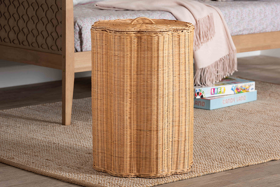bali & pari Danilo Natural Rattan Laundry Hamper - Handwoven Wicker Storage Basket for Laundry Room, Bathroom, or Bedroom Organization