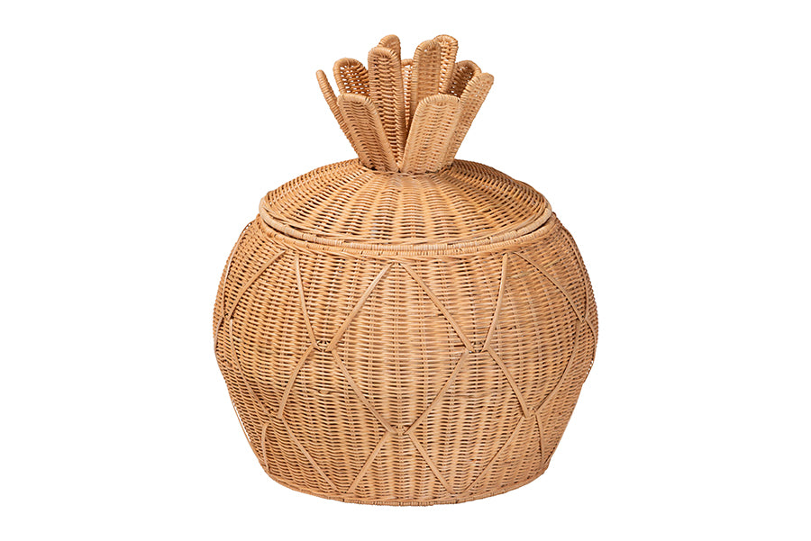 bali & pari Pelham Natural Rattan Laundry Hamper - Handwoven Wicker Storage Basket for Laundry Room, Bathroom, or Bedroom Organization, Small