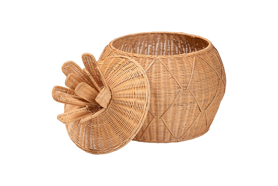 bali & pari Pelham Natural Rattan Laundry Hamper - Handwoven Wicker Storage Basket for Laundry Room, Bathroom, or Bedroom Organization, Small