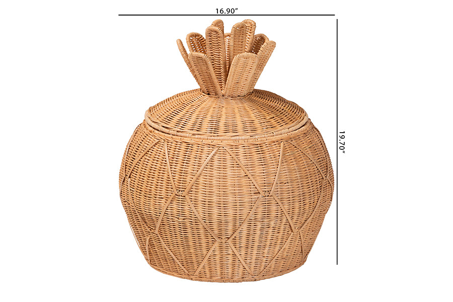 bali & pari Pelham Natural Rattan Laundry Hamper - Handwoven Wicker Storage Basket for Laundry Room, Bathroom, or Bedroom Organization, Small